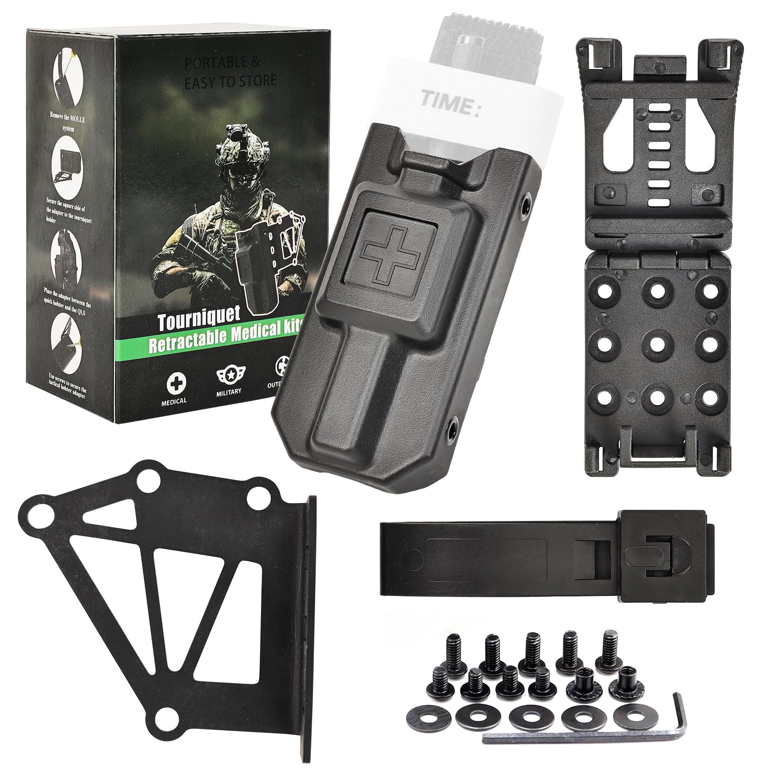 Photo 1 of Tactical Tourniquet Holder System | Molle-Compatible 4-Piece Set with Universal Holster Mount | Adjustable Duty Belt Accessories for Professional-Grade Tourniquets (Fits 2-2.75" Belts)?Pack of 1?
