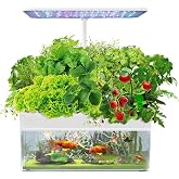 MFYDPP Hydroponics Growing System, 12 Pods Indoor Herb Garden with LED Grow Light, with Aquaponic Fish Tank,with Auto Timer,for Home Kitchen,Height Adjustable