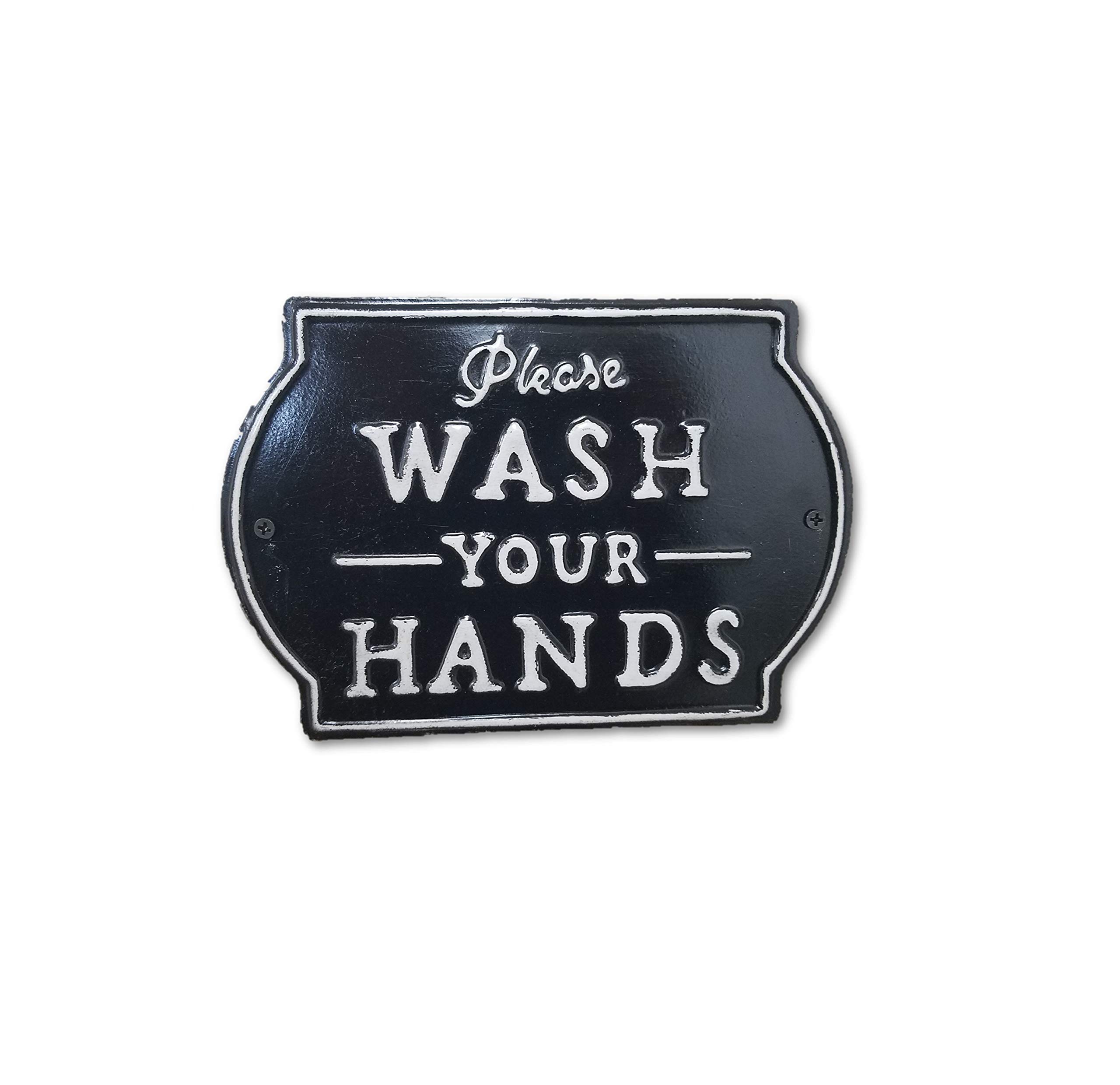 THE NIFTY NOOK "Please Wash Your Hands Vintage Metal Farmhouse Sign for Bathroom & Kitchen Décor 8.5" x 6" (Small Black)