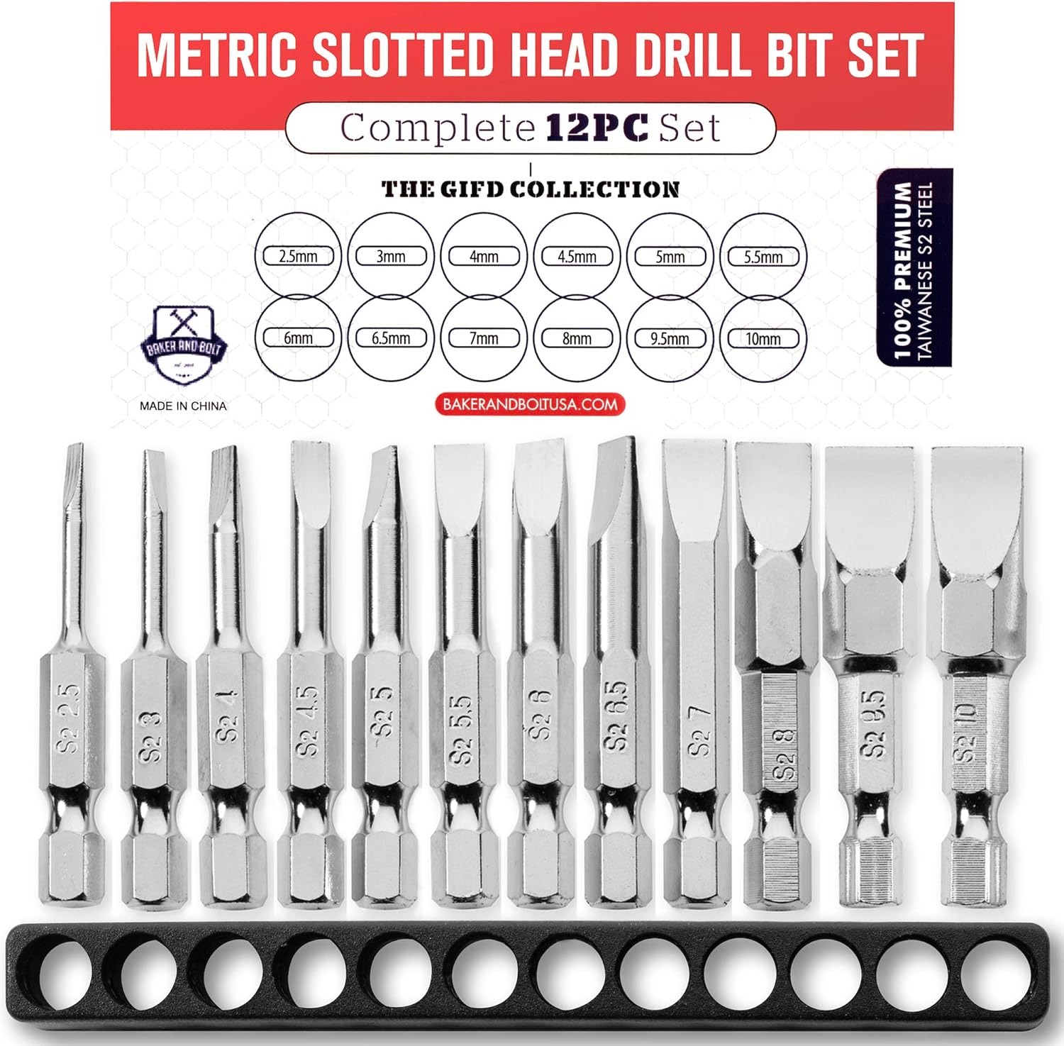 Slotted Screwdriver Bit Set (PREMIUM 12pc Complete Metric Set) /w
