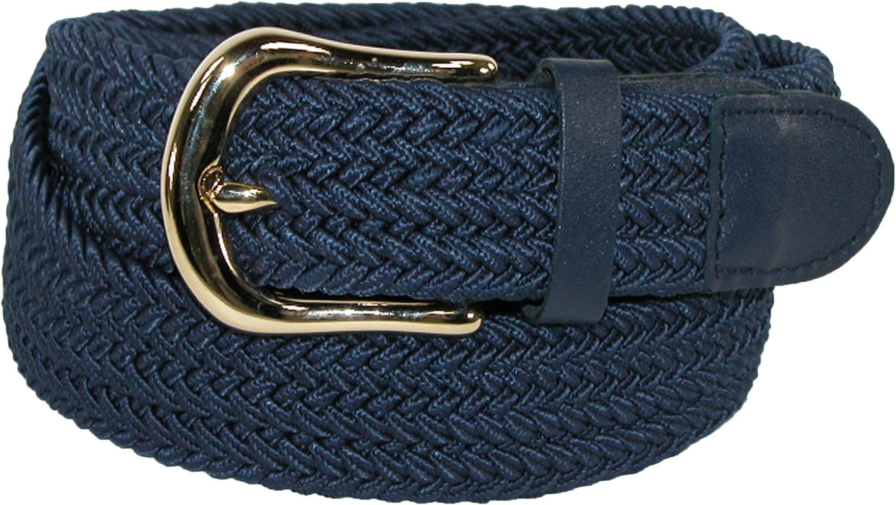CTM Men's Elastic Stretch Belt with Gold Buckle and Matching Tabs