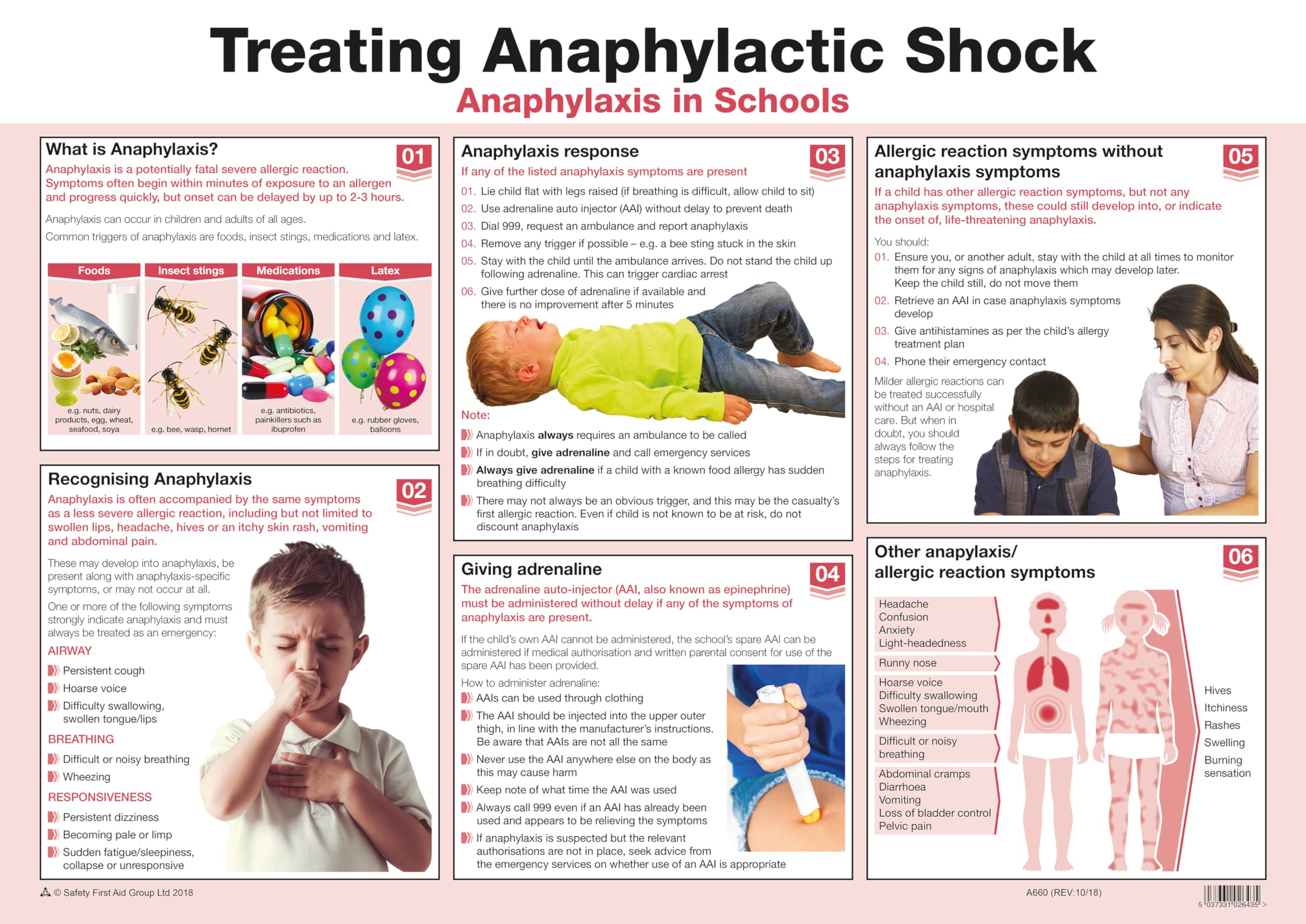 Safety First Aid Group Treating Anaphylactic Shock Poster, A2, Laminated