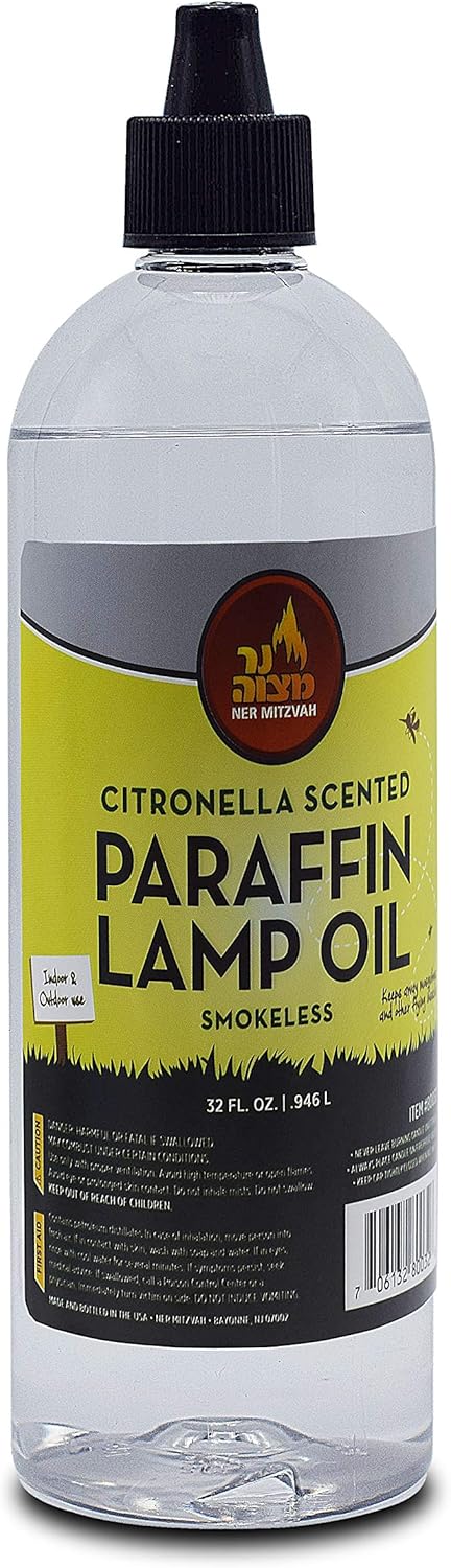 Oil Lamps & Accessories - Citronella Scented Lamp Oil, 32 Ounce - Smokeless and Odorless Insect and Mosquito Repellent Paraffin Lamp Oil for Indoor and Outdoor Lanterns, Torches, Oil Candle - by Ner Mitzvah