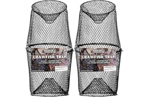 KRAKEN SUPPLY CO 2 Pack - Crawfish Trap Crawdads Crayfish Trap Torpedo Heavy Duty Bait Trap Steel Mesh Wire Black with Clip Two-Piece Durable (2 Pack)