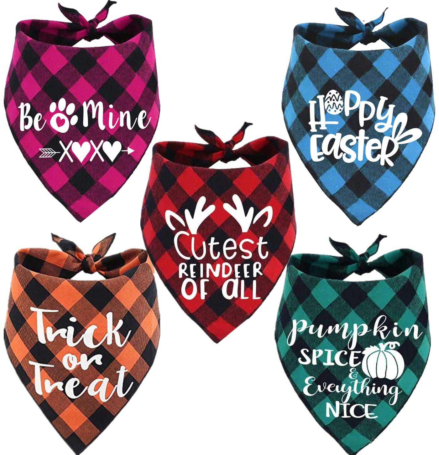 JPB Holiday Plaid Dog Bandanas 5 Pack, Dog Neckerchief Scarf Set, Halloween Thanksgiving Christmas Easter Valentine's Day for Dogs¡­