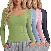 Oakgarden 4 Pack Women's Seamless Workout Tops Scoop Neck Long Sleeve Compression Shirts Breathable Yoga Athletic Tight Shirt