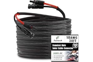 Feotech Twin Wire 30FT Solar Extension Cable - 10AWG (6mm²) Solar Panel Connector, with 6 Pairs-IP67-Male/Female Solar connectors for Outdoor Automotive RV Boat Marine Solar Panel- Black & Red