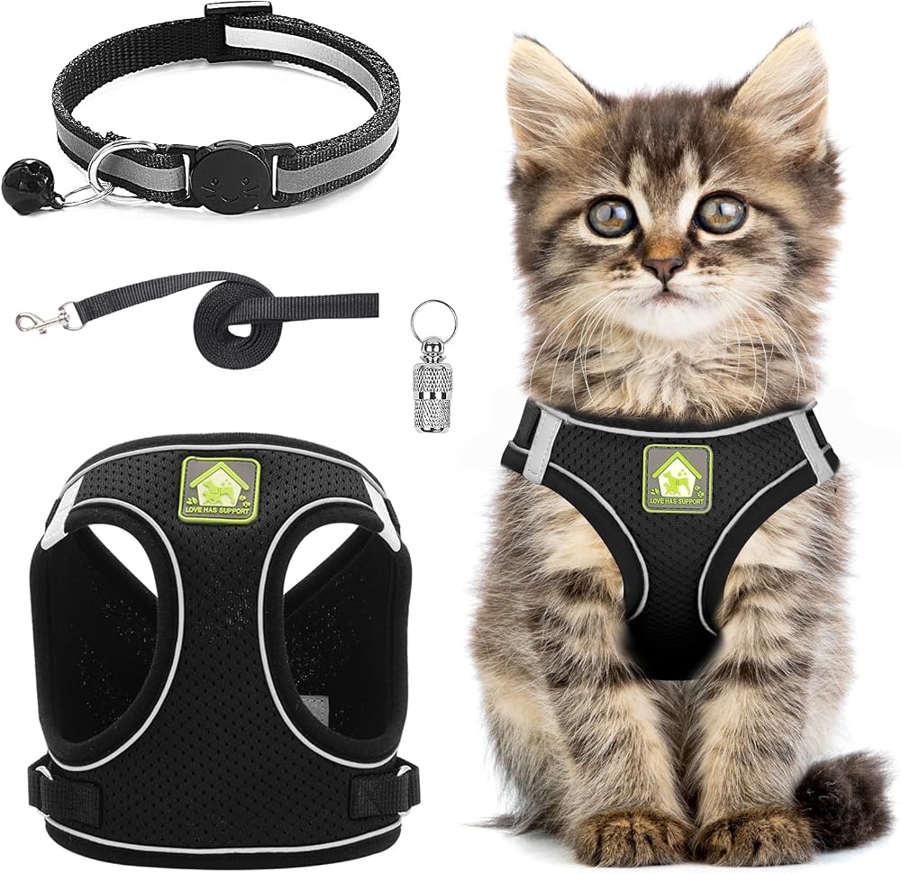 Grantop Cat Harness and Lead Set Adjustable Reflective Mesh Vest for Cats