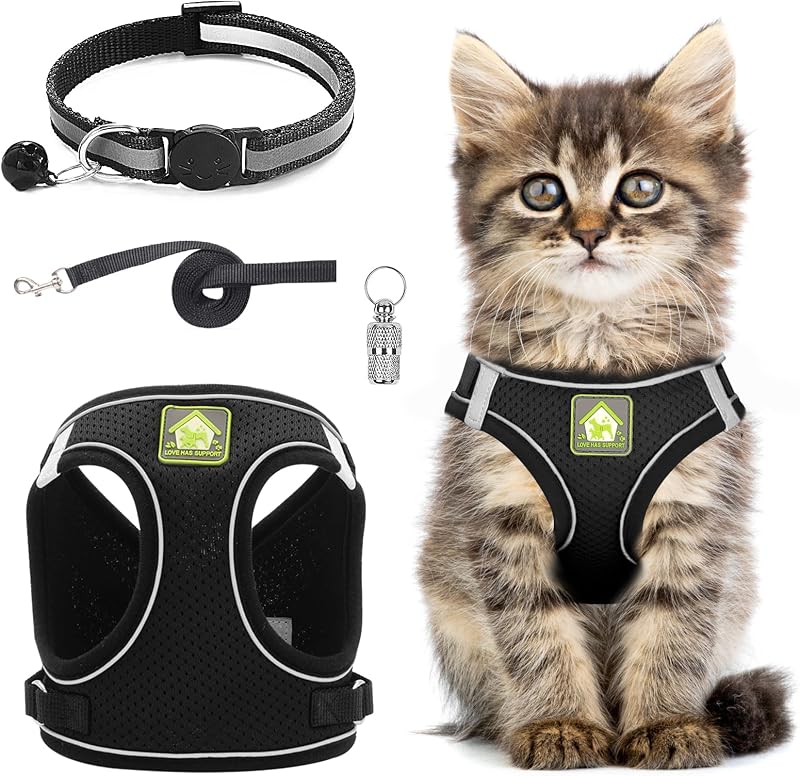 Grantop Cat Harness and Lead Set Adjustable Reflective Mesh Vest for Cats