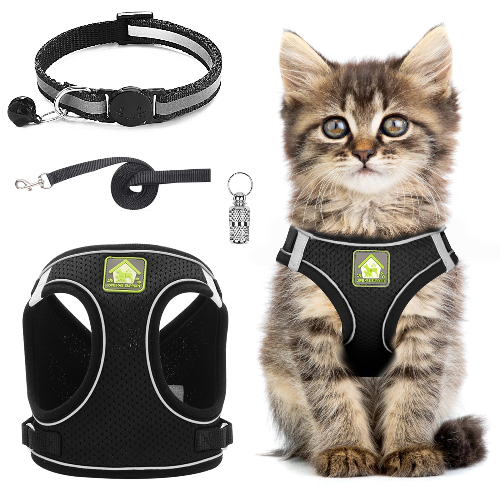 Cat Harness and Lead Set,Adjustable Reflective Stripe Cat Kitten Walking Vest with Leash Cats Collar,Escape Proof Soft Mesh Vest Harness and Lead for Small Medium Cats Pets Walking