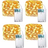 Joomer LED Fairy Lights Battery Operated, 4Pack Each 16FT 50LED, Warm White | Cuttable Starry Lights with Timer for Bedroom, Parties, Wedding Christmas Indoor Decor, Copper Wire