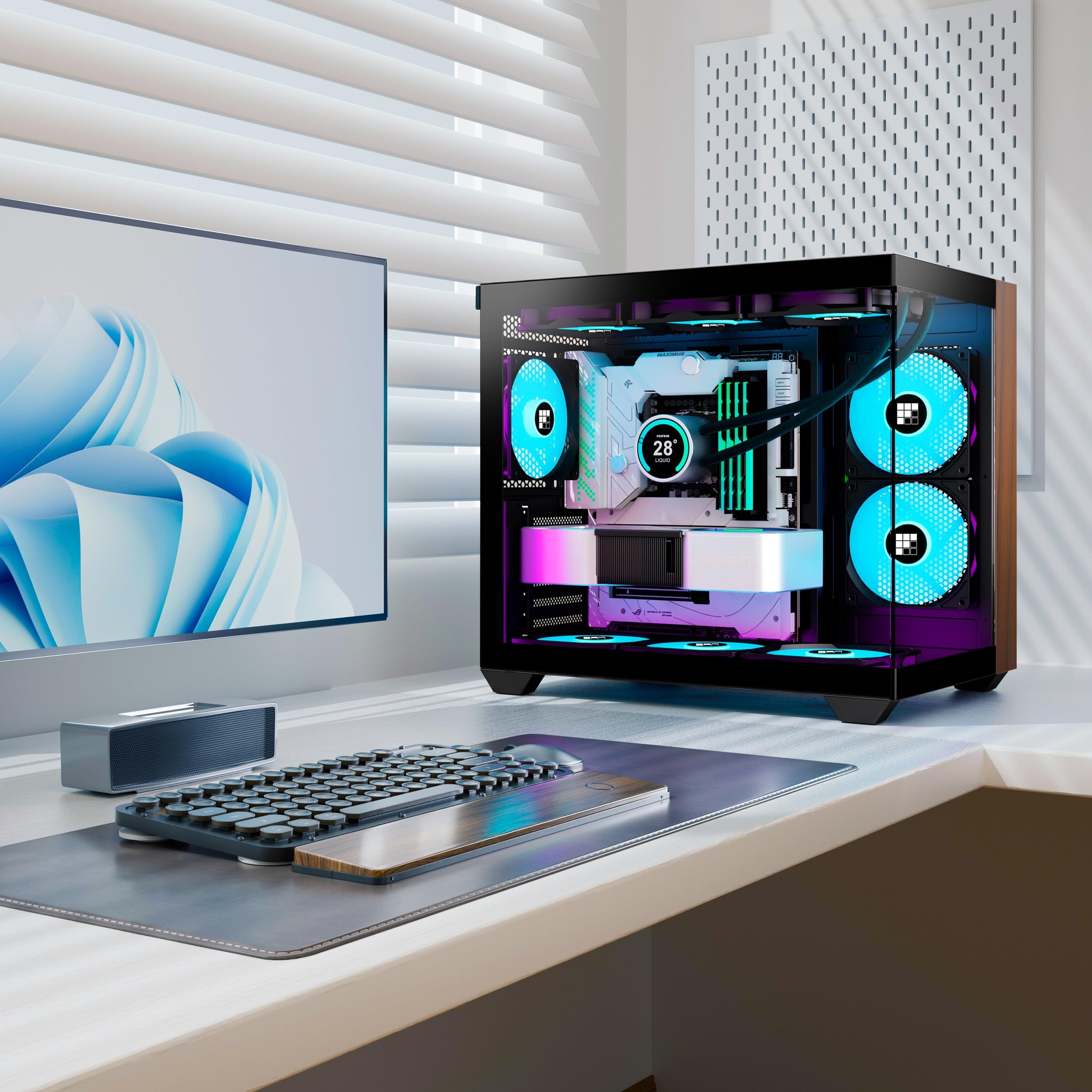 Foifkin M3 Pc Case -Walnut Front Panel, Pre-Installed 3 Pwm Argb Fan, Atx Mid-Tower Gaming Pc Case, 270° Panoramic Glass Whit Type-C (Black, M3) - View 8