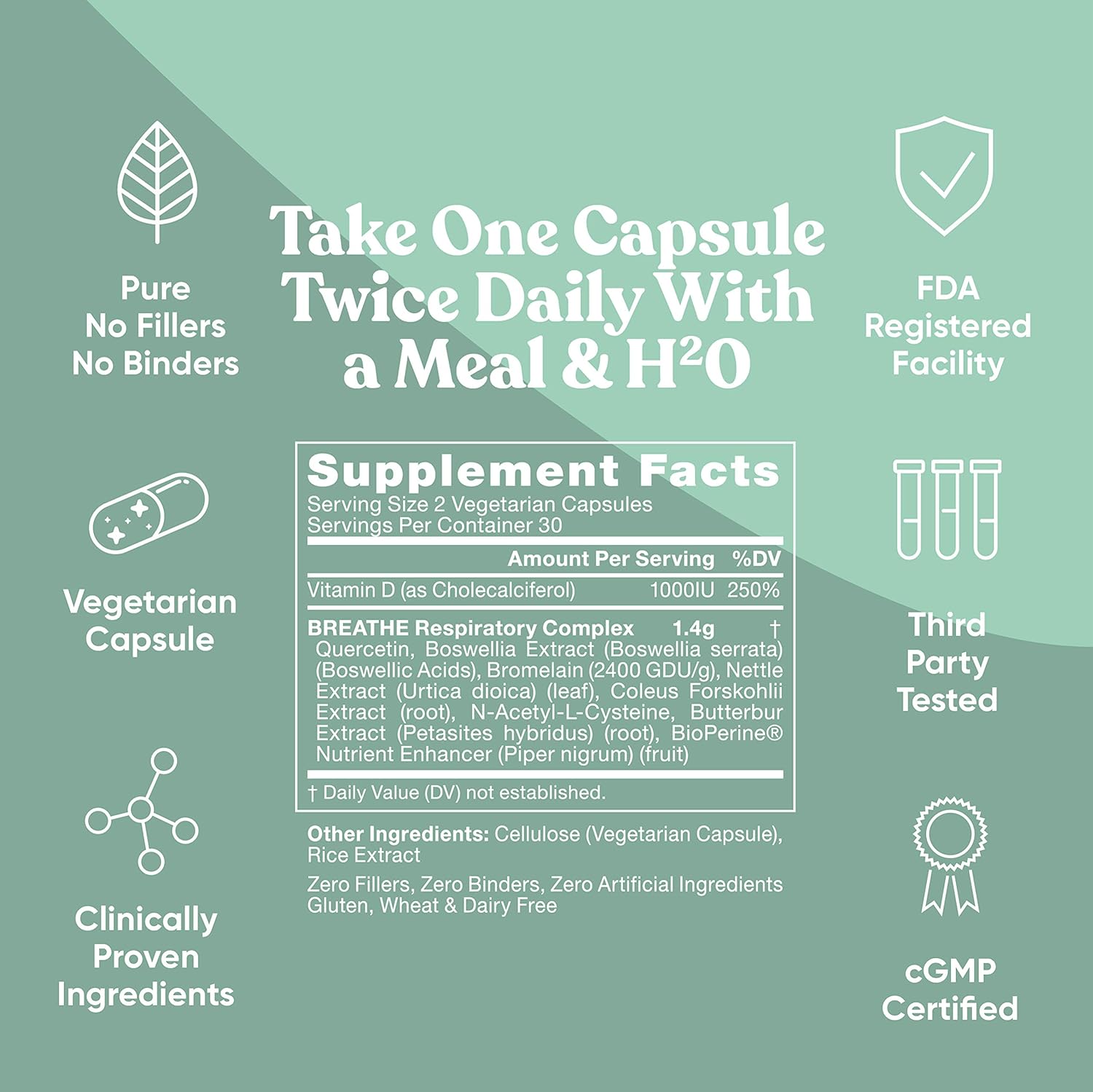 BREATHE Sinus & Lungs Breathing – Seasonal Nasal Health, Immune Support, Open & Clear Airways, Bronchial Wellness, Healthy Chest – Quercetin, Nettle Leaf, Bromelain Pills – 60 Vegetarian Soft Capsules: Health & Personal Care