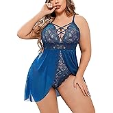Avidlove Plus Size Babydoll Womens Snap Crotch Lingerie V Neck Lace Nighty Sleepwear L-5XL