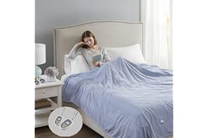 Beautyrest Electric Blanket Luxurious Micro Fleece Ultra Soft Ribbed Textured, Cozy and Snuggly Cover for Cold Weather, Fast Heating, Auto Shut Off, 20 Level Heat Setting Controller, King, Blue