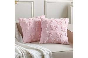 Mixweer Bow Pillow Covers Set of 2 Coquette Room Decor Cute Faux Fur Soft Bowknot Preppy Stuff Fluffy Plush Aesthetic Pillow Covers for Bed Sofa Couch, Fall Christmas Decor (18 x 18 Inch,Pink)