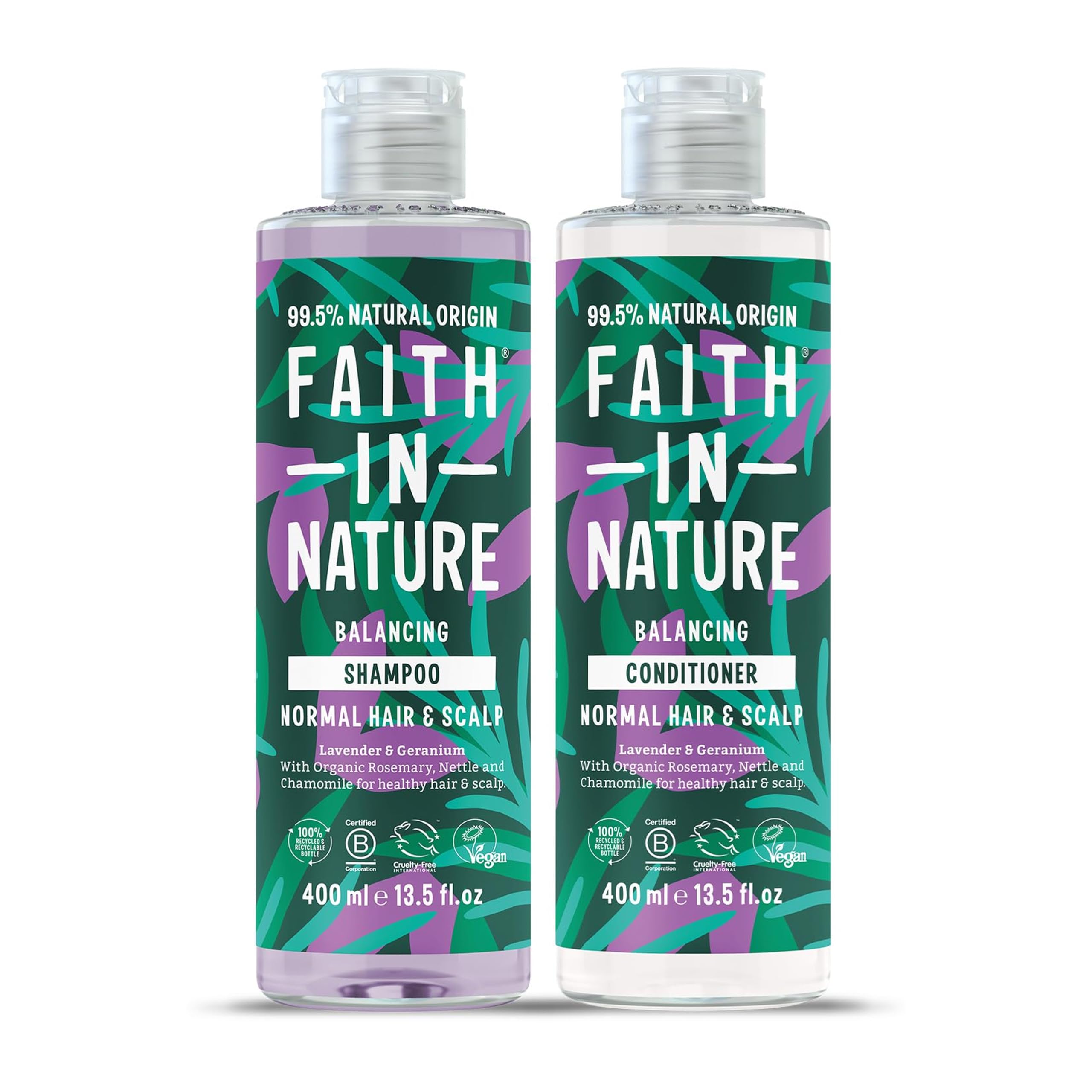 Faith In Nature - Natural Shampoo & Conditioner Set - Vegan & Cruelty Free, No SLS or Parabens - 2 x 400ml, Lavender & Geranium