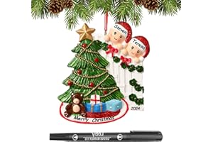 WOSCCOWT Personalized Christmas Ornaments 2024 Family of 2/3/4/5/6 Custom Christmas Ornament with Names Customized Family Ornaments for Christmas Tree Decoration Customized Gifts, Family of 2