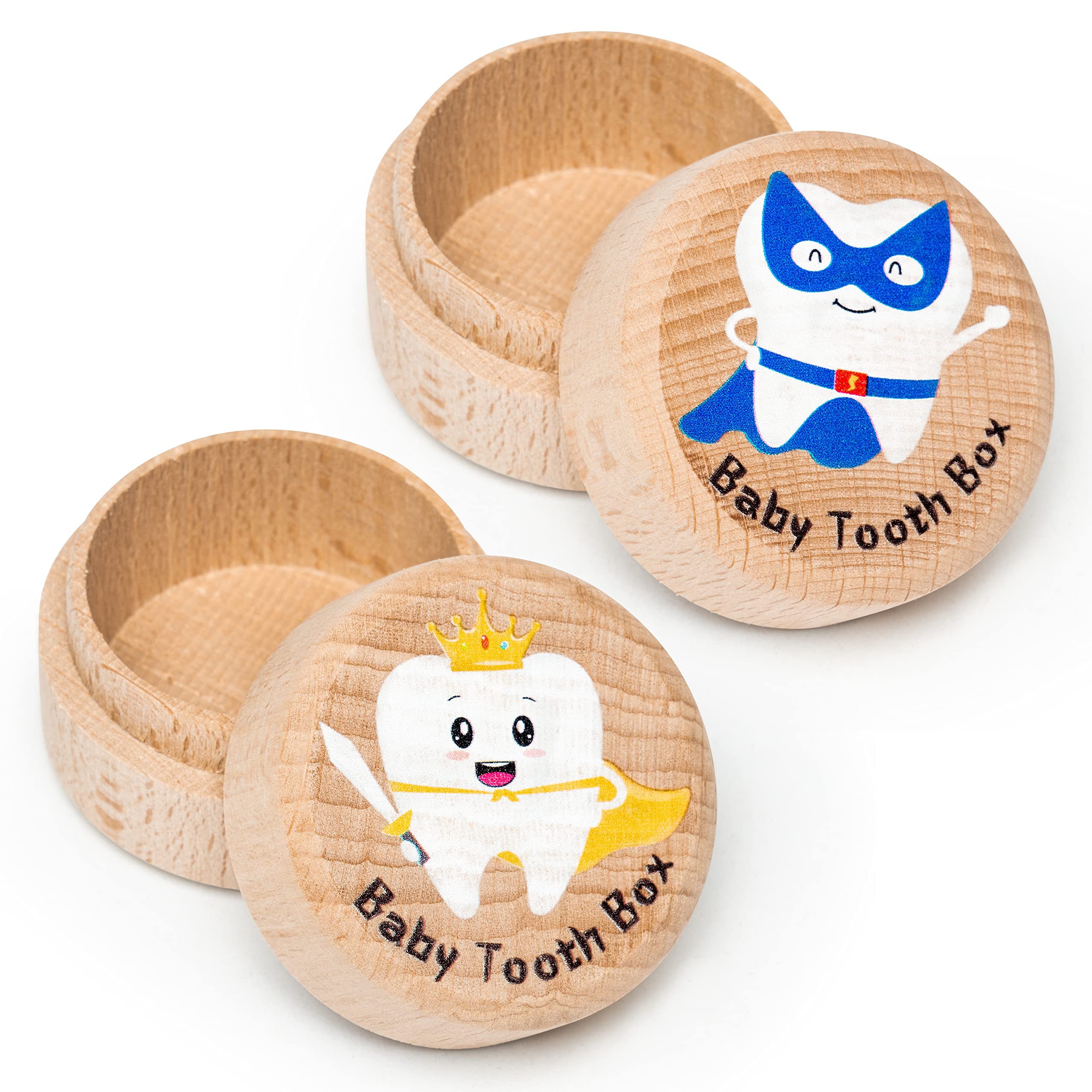 2Pcs Colorful Tooth Fairy Box for Boy Wooden Tooth Fairy Keepsake Box to Place Under Pillow Cute Lost Tooth Holder Milk Teeth Container Box Baby Toddler Teeth Case for Baby Shower Birthday Gift