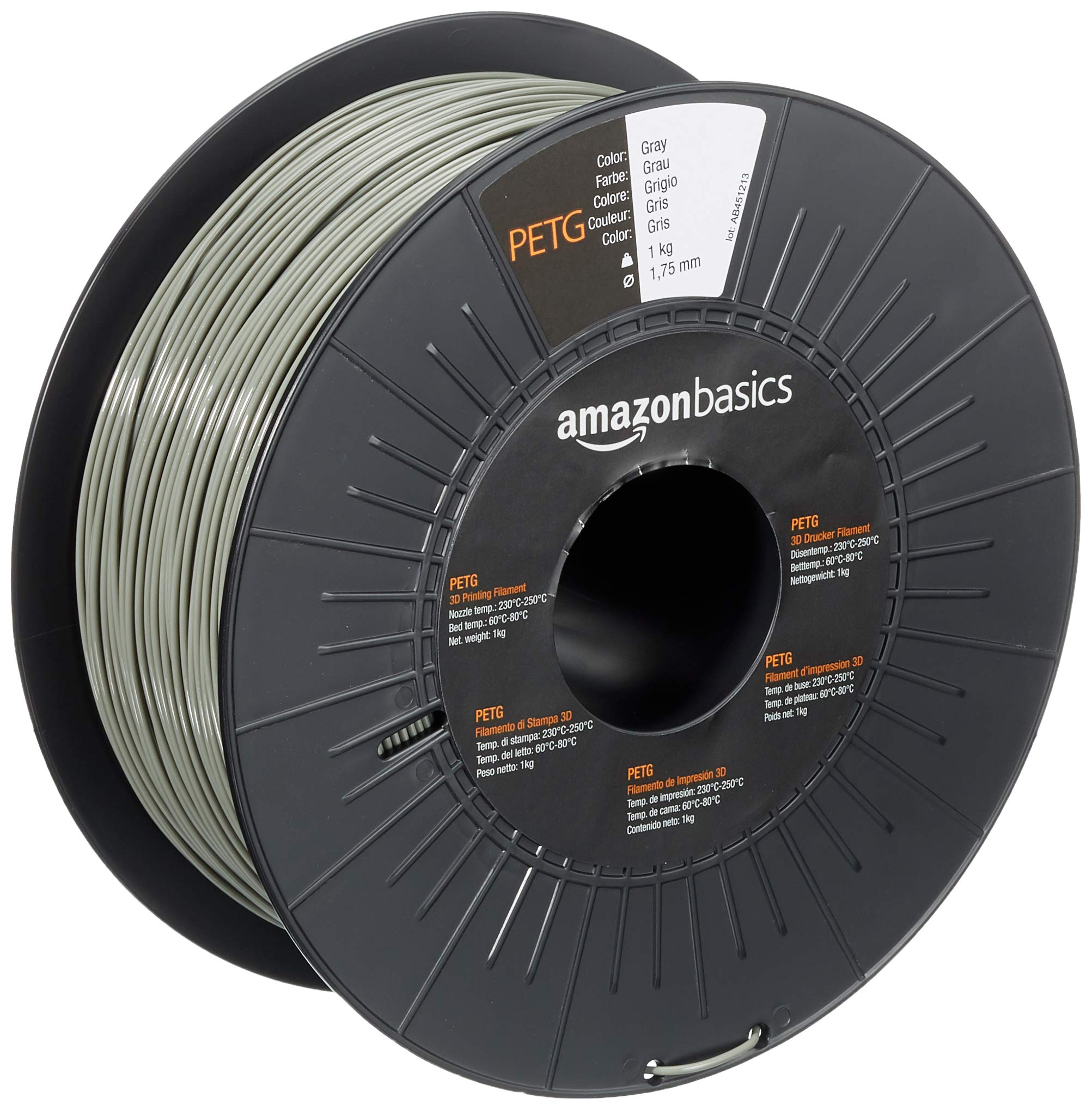 Amazon Basics PETG 3D Printer Filament, 1.75 mm, Gray, 1 kg Spool