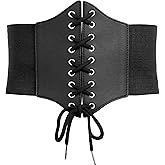 Spooktacular Creations Halloween Black Corset Waist Belt, Waist Belt Costume for Adult Women, Renaissance Tied Elastic Corset Belt for Halloween Costume Cosplay Party