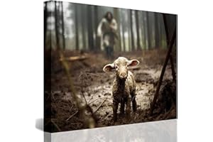 GUN SUPPLIES OUTLET LLC Jesus and Lamb Canvas Wall Art Jesus Running After Lost Lamb Picture Wall Art Canvas Print Christian Home Decor 30x24 inch (Landscape)