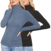 XSRYT 2 Pack Womens Long Sleeve Turtleneck Shirts Basic Fall Thermal Lightweight Pullover Tops Trendy Comfy Undershirts