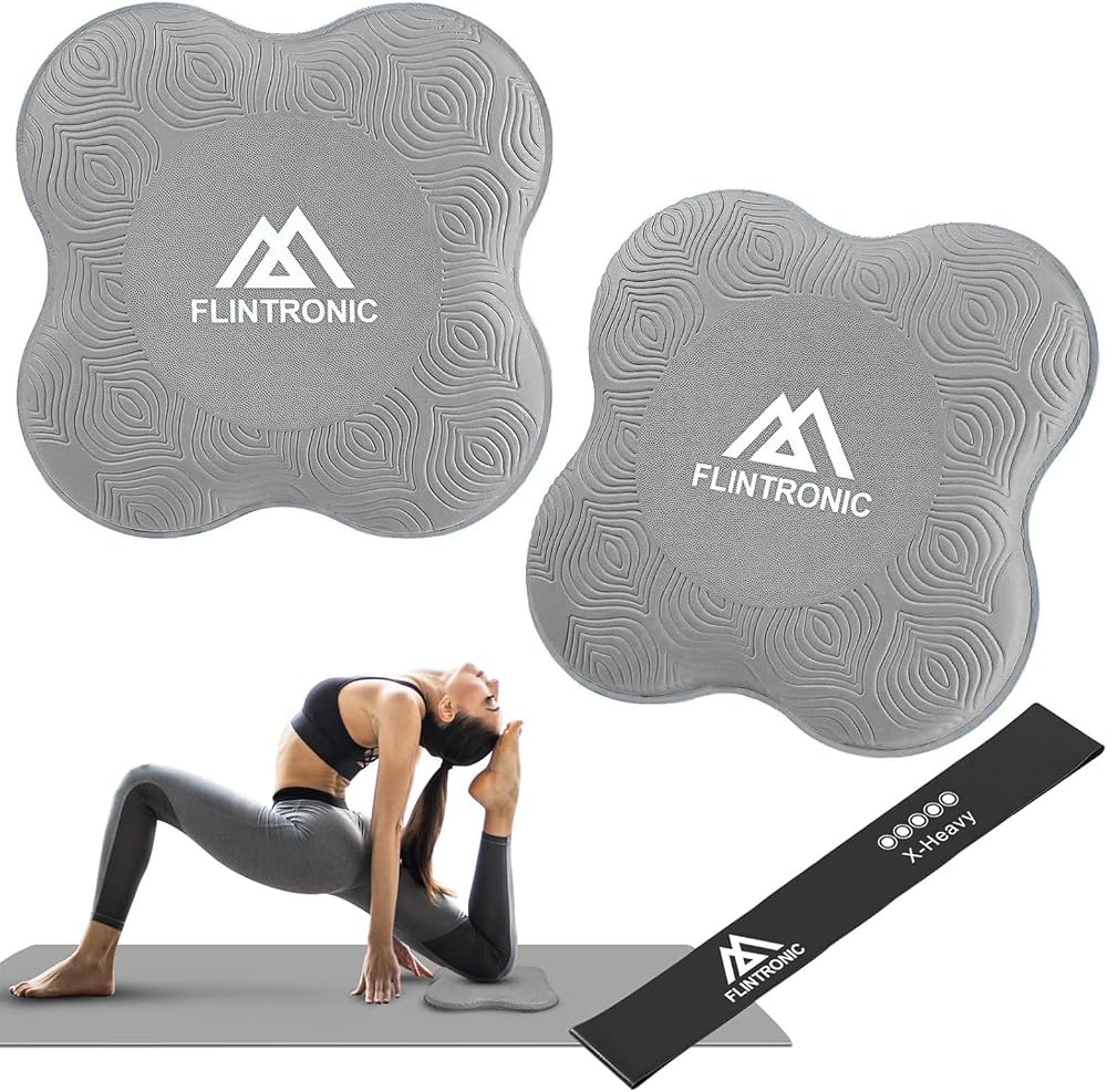 Flintronic Yoga Knee Pad with Black Resistance Band Grey 2 pcs