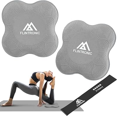 Flintronic Yoga Knee Pad with Black Resistance Band Grey 2 pcs