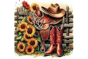 Ekuxom Cowboy Hat Diamond Art Kits for Adults, Sunflower Diamond Painting Kits for Adults Beginner, DIY 5D Full Drill Round Diamond Dots for Home Wall Decor Gift 12 x 12 Inch