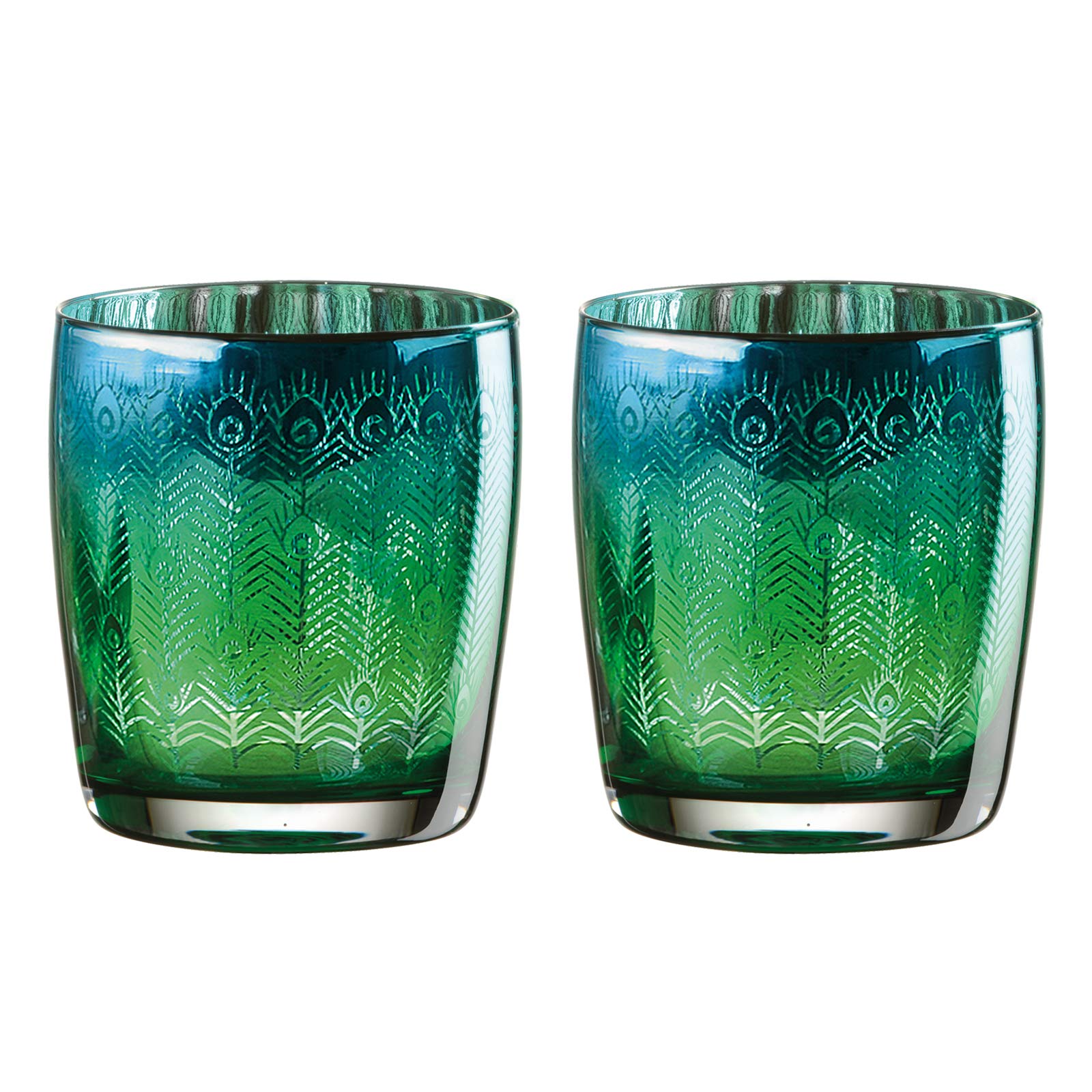 Artland Peacock DOF Tumbler Glass Set of 2, Glass, Turquoise, Tumbler Glass