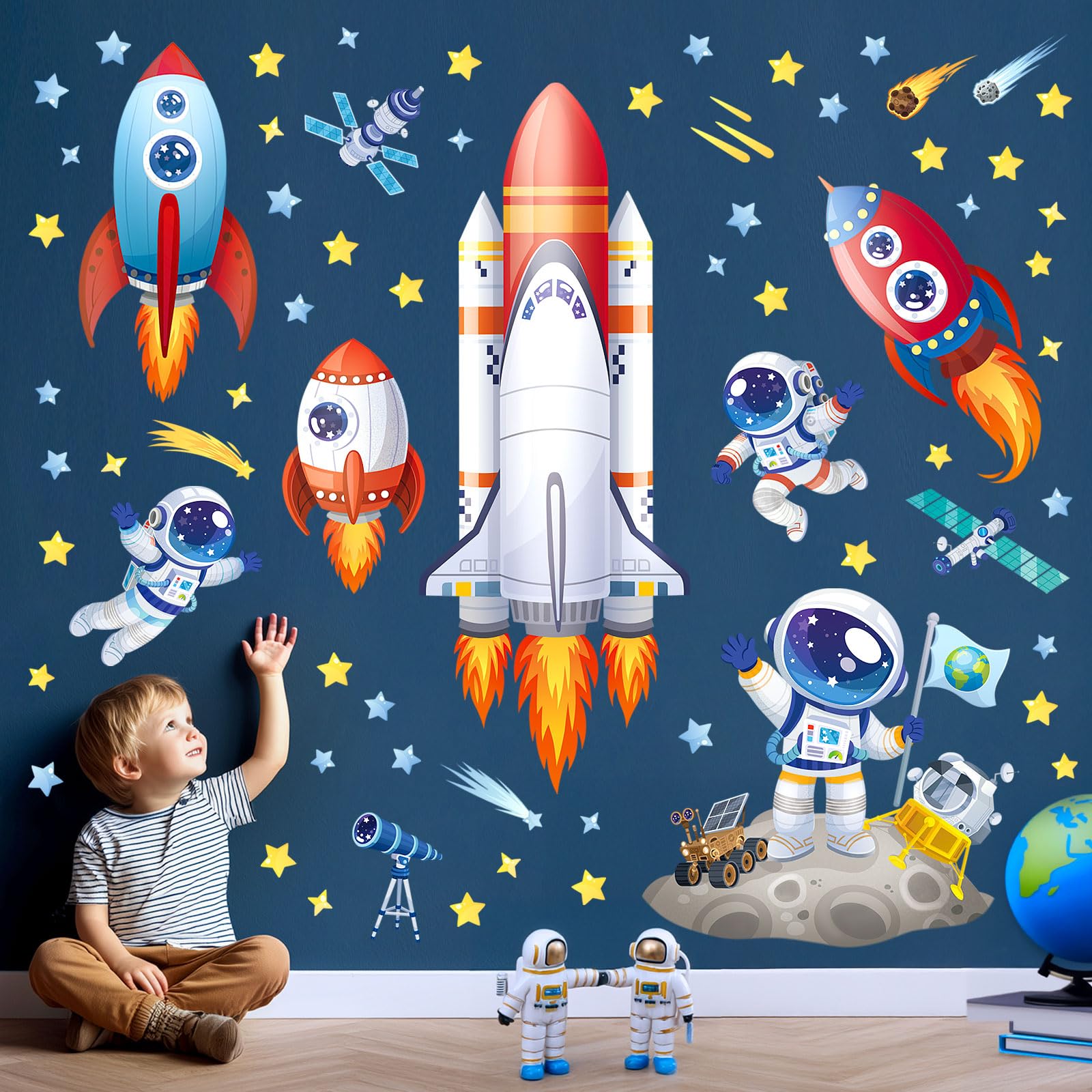 DECOWALL Rocket Astronaut Wall Stickers Outer Space Wall Decals Baby Nursery Boys Bedroom Playroom Wall Décor (SG2-2416)
