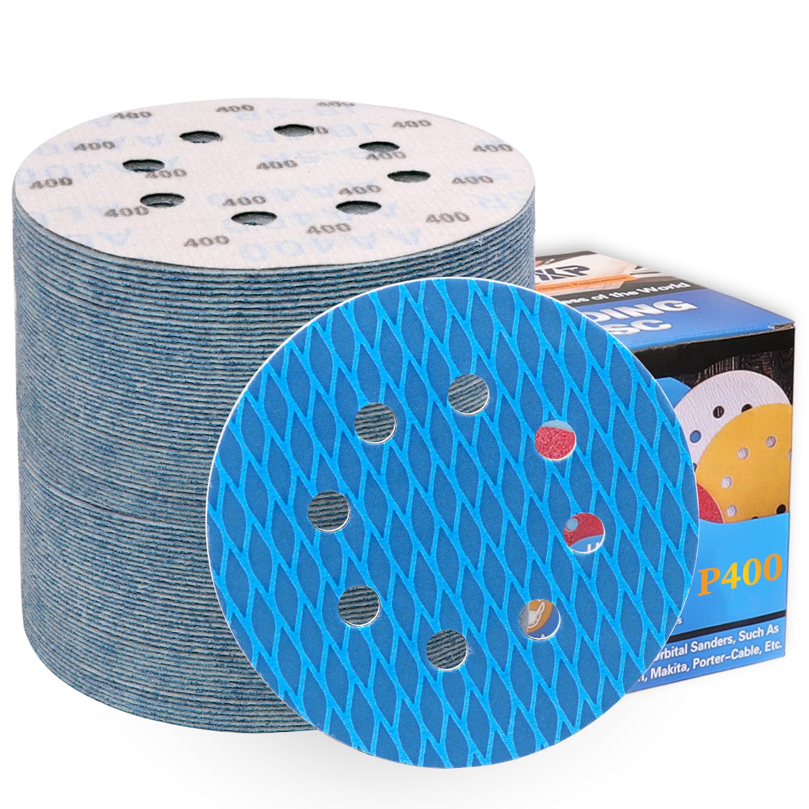 ALPXUXP 125mm Diamond Sanding Discs 400 Grit 8-Holes Hook and Loop Sanding Pads for Random Orbital Sander Sandpaper Sheet（80Pcs）