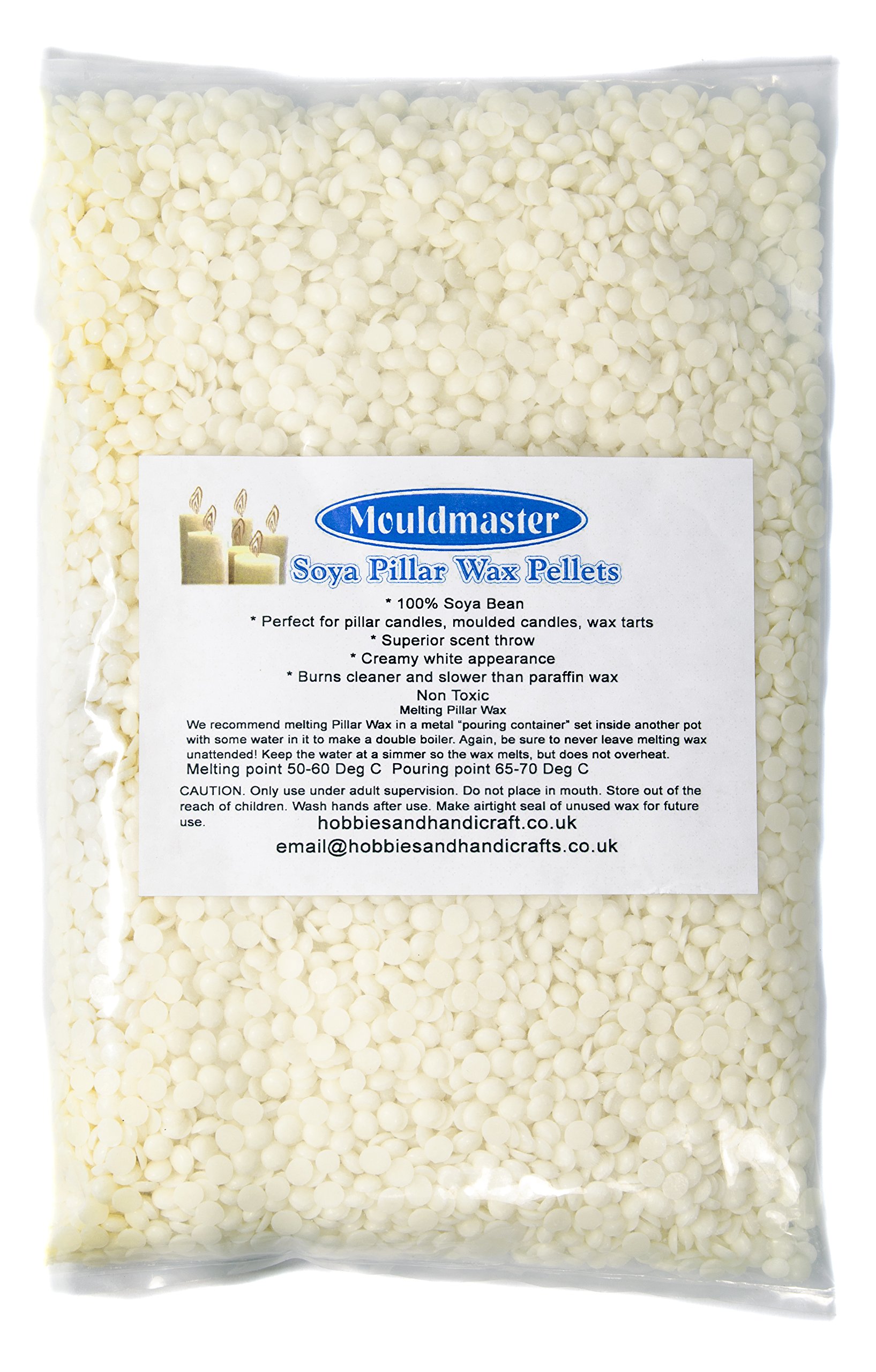 Mouldmaster Soy Pillar Candle Wax pellets 500g, SOYA, Cream/Off White