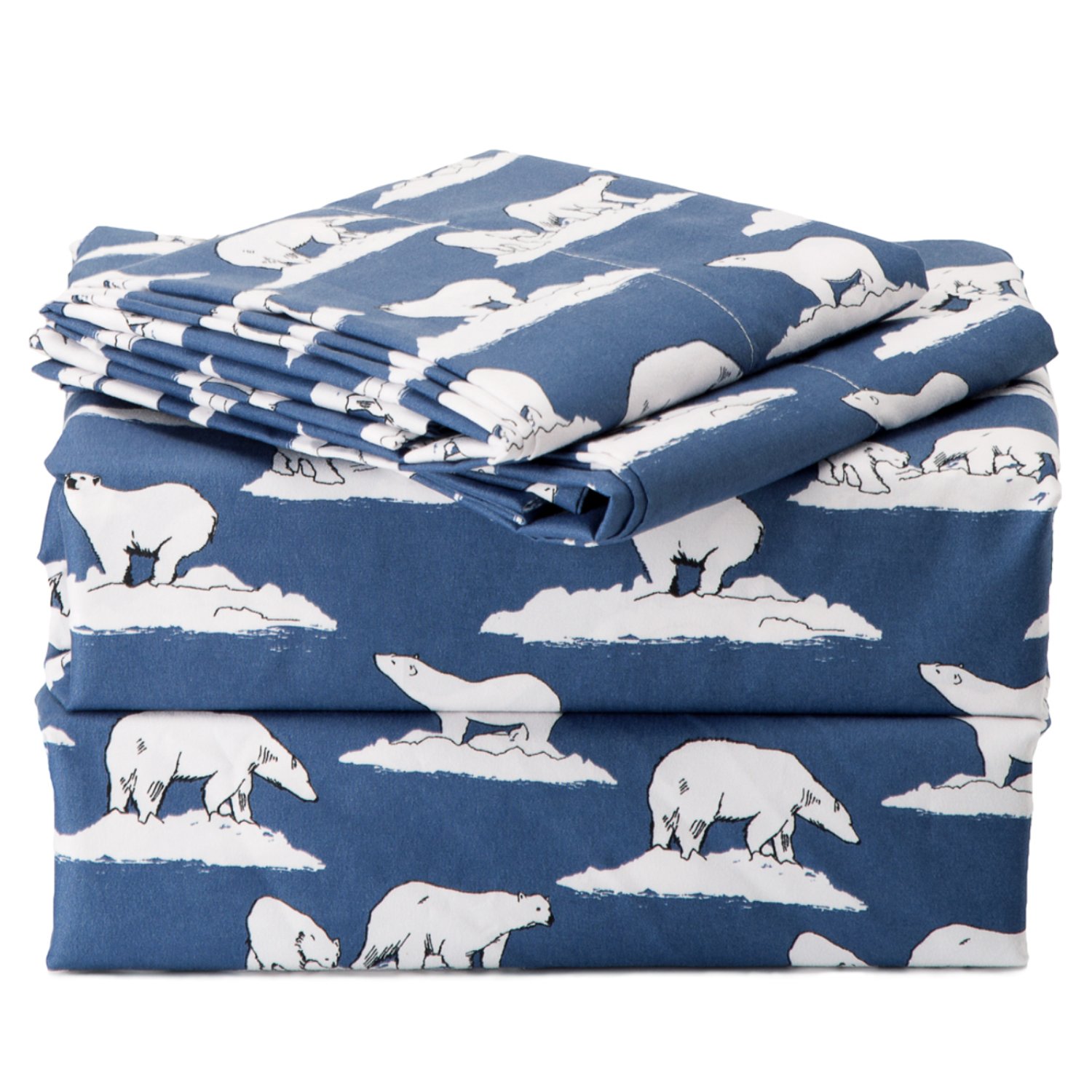 Sheet Set Twin Size Navy Printed Polar Bears Design Bedding Sets with Deep Pocket 3 Piece Soft Smooth Wrinkle&Fade Resistant Hypoallergenic Microfiber Bed Sheets by Bedsure