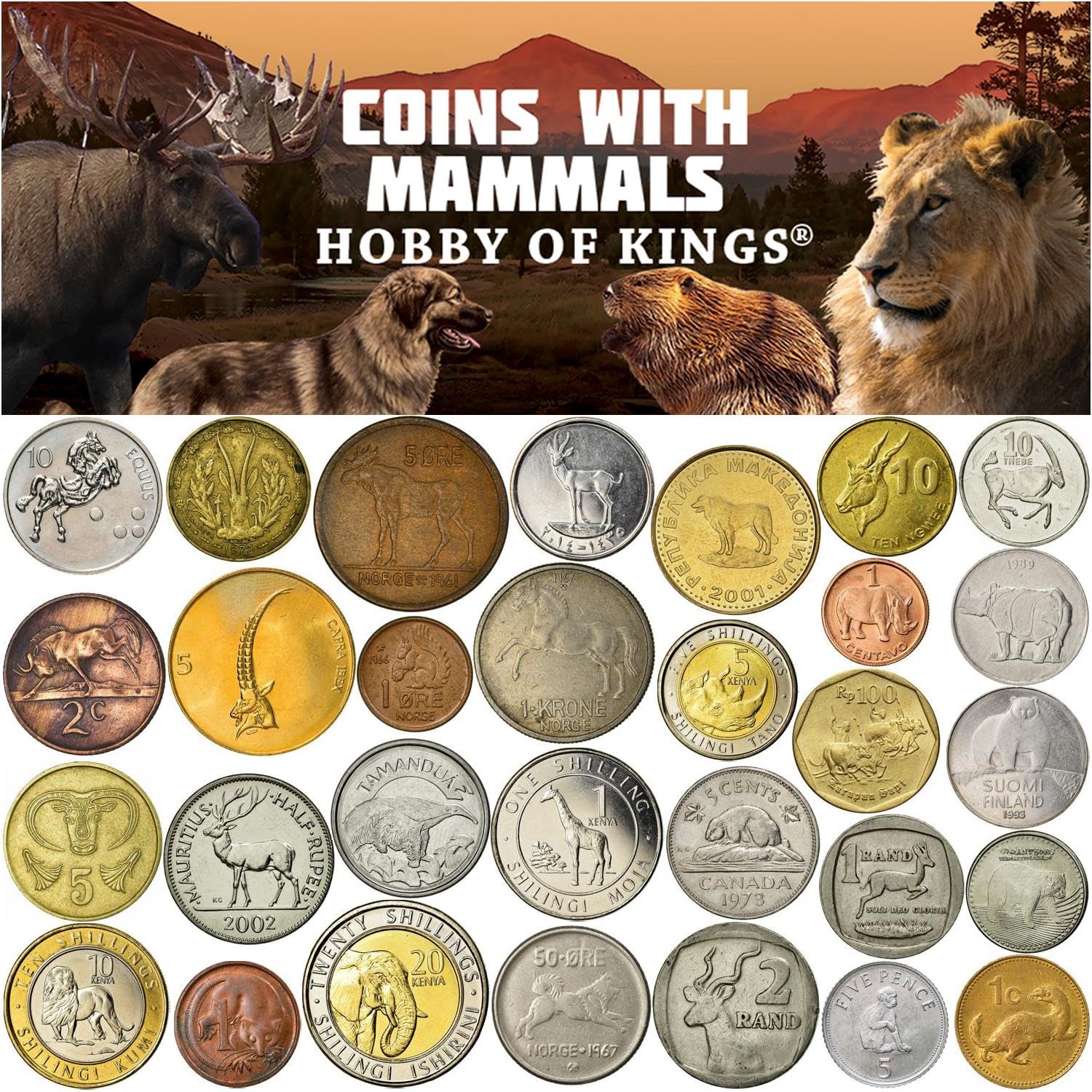 30 Different Coins With Mammals - Lions Bulls Elk Antelopes Elephants And More Animals - Unique Exotic Wildlife Coin Lot Collection