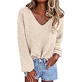 KIRUNDO Sweaters for Women Fall 2026 Oversized V Neck Cozy Cute Casual Long Sleeve Knit Pullover Trendy Winter Clothing
