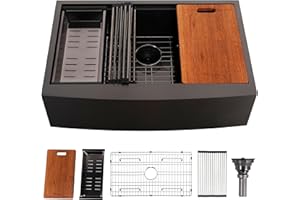 VC CUCINE VCCUCINE 33 Inch Gunmetal Black Farmhouse Sink,33X22 Inch Single Bowl Farmhouse Kitchen Sink,16 Gauge Stainless Steel Apron Front Farm Sink,Undermount Workstation Farmer Sink With Accessories