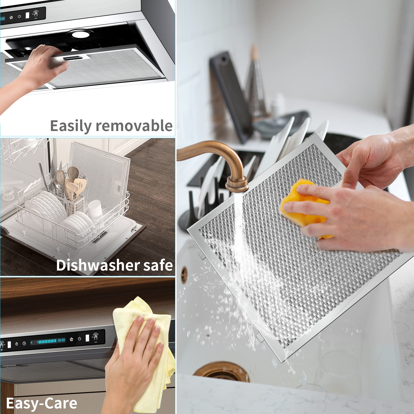 HisoHu 30 Inch Under Ducted Cabinet Range Hood with 1200 CFM, 4 Speed Gesture Sensing Kitchen Exhaust Hood & Touch Control Panel, Stainless Steel Stove Vent Hood with 2 LED Lights