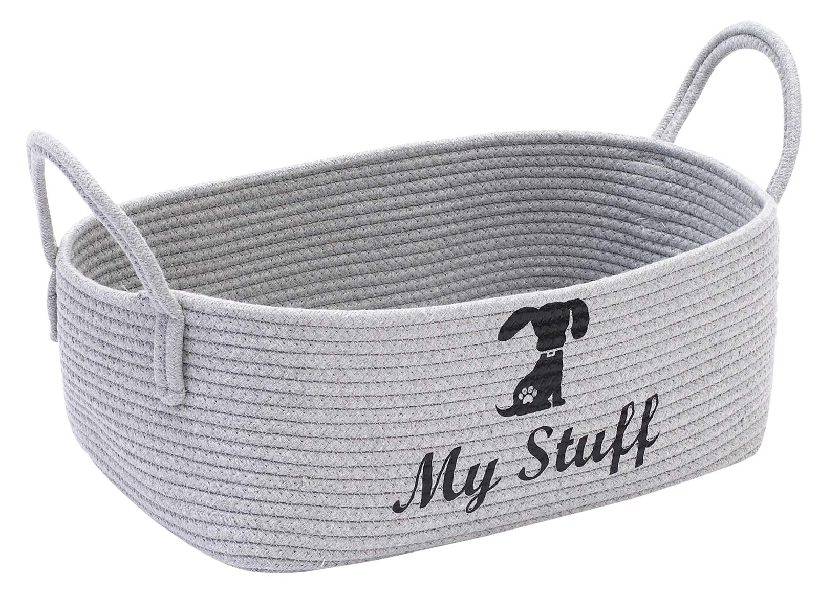 Brabtod Cotton pet toy storage basket with handle, toy dog storage, pet toy box- Perfect for organizing small dog puppy toys, blankets, dog chew toy, leashes and stuff - Dog - Gray