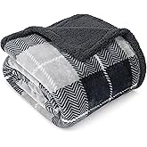PAVILIA Premium Sherpa Twin Size Blanket | Plaid Design Flannel Fleece Twin Bed Blanket | Plush, Soft, Cozy, Warm, Lightweight Microfiber, Reversible, All Season Use (Plaid Charcoal , 60 x 80 Inches)