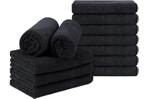Orighty Black Salon Towel, Pack of 12 (Not Bleach Proof, 16 x 29 Inches) Super Soft and Absorbent Microfiber Hair Salon Towels for Salon, Hand, Gym, Bath, Spa and Home Hair Care