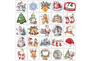 CHARLENT Glitter Christmas Temporary Tattoos for Kids - 74 Individually Sheets for Xmas Party Favors, Stocking Stuffer, Christmas Eve Gift