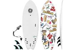 KONA SURF CO. The 5-5 Fish Surfboard for Beginners Kids and Adults - Soft Top Foam Surfboards for Beach â€“ Surf as a Boogie Board Bodyboard or Softboard - Includes Fins and Leash