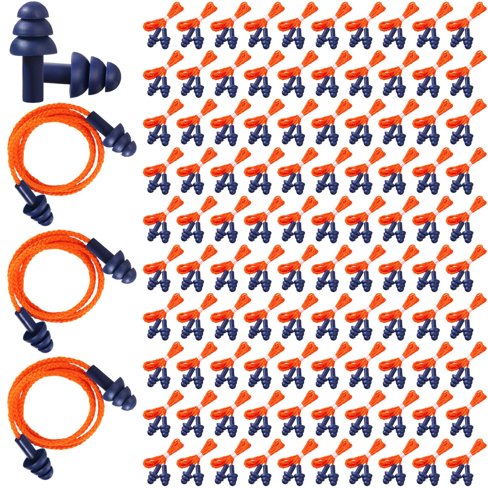 Photo 1 of Xuhal 200 Pairs Corded Ear Plugs Silicone Earplugs with Cord Individually Wrapped Reusable Earplugs Sleep Noise Cancelling Hearing Protection for Snoring Shooting Studying Construction (Navy Blue)