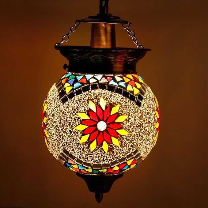 Earthenmetal Handcrafted Mosaic Decorated White Glass Hanging Light