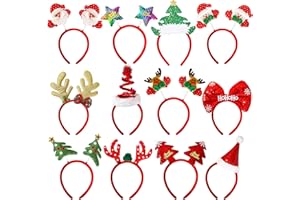 MGparty 12 Pieces Christmas Headbands Christmas Parties Favors Decoration Supplies Xmas Gifts Photo Booth Xmas Tree Snowman Reindeer Antlers Santa Hat