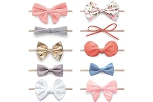 KiddyCare Baby Hair Accessories | Elastic Headbands, Bows, and Lazos Para Bebes | 10 Piece Assortment for Newborns and Girls