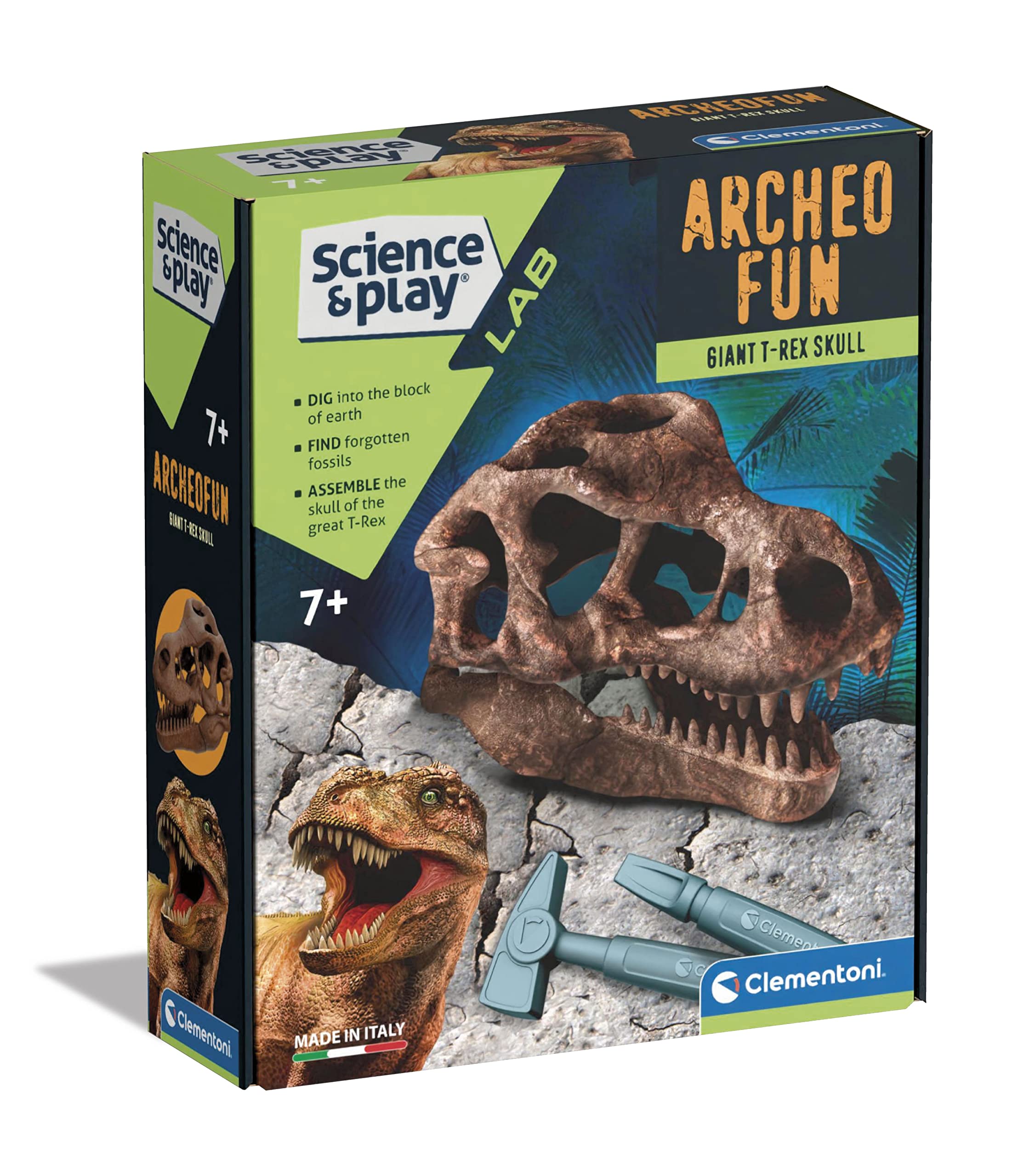 Clementoni - 61376 - Science & Play Lab - Giant Skull T Rex Dig Kit - Educational And Scientific Toys, Dinosaur Dig, Archaeological Excavation Toys, Gift For Kids Age 7, English version, Made in Italy