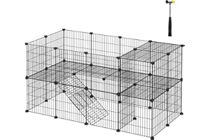 SONGMICS Pet Playpen, Small Animal Playpen, Rabbit Guinea Pig Cage, Zip Ties Included, Metal Wire Apartment-Style Two-Story Pet Premium Villa for Bunnies Puppies, Indoor Use, Black ULPI02H